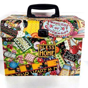 Rare Mary Engelbreit Accordion File Storage Box Case Bless Our Home